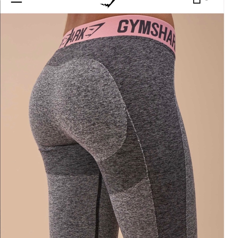 Gymshark FLEX leggings. Charcoal Marl/Peach Pink.